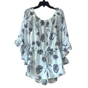 Blush Floral Ruffle Sleeve romper jumpsuit - Soft Green